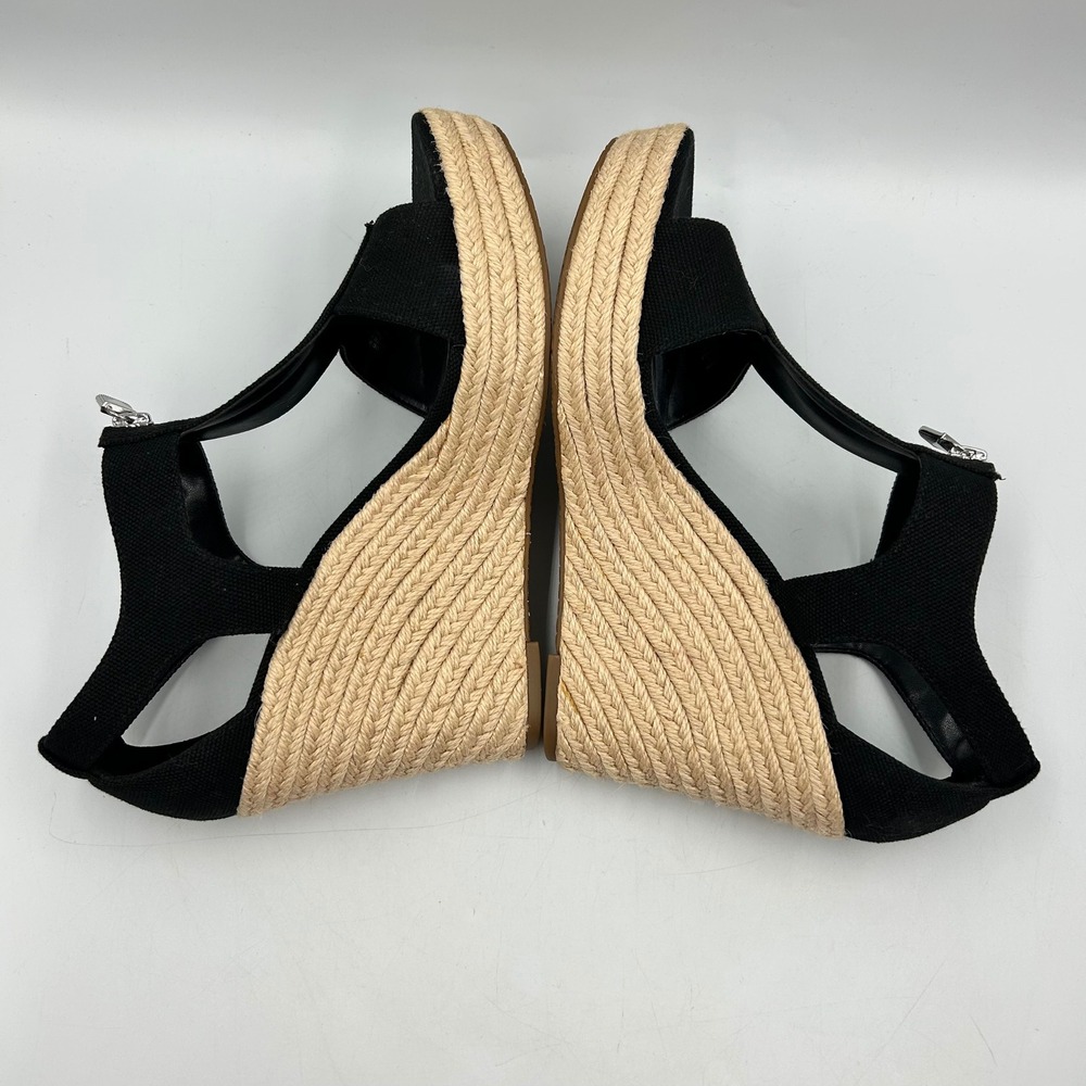 Michael Kors Wedge Sandals Black Womens 10.5 Canvas Espadrille Zipper EUC - Picture 6 of 8